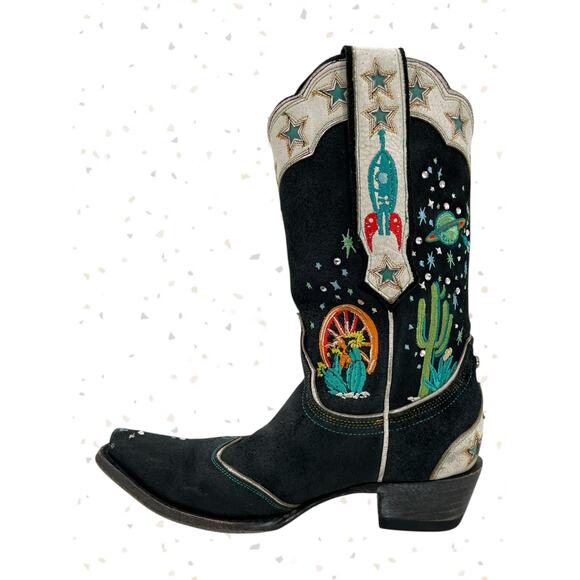Space Cowboy Double D Ranch Embroidered Western Boots Black Leather Old Gringo 8 - Picture 4 of 16